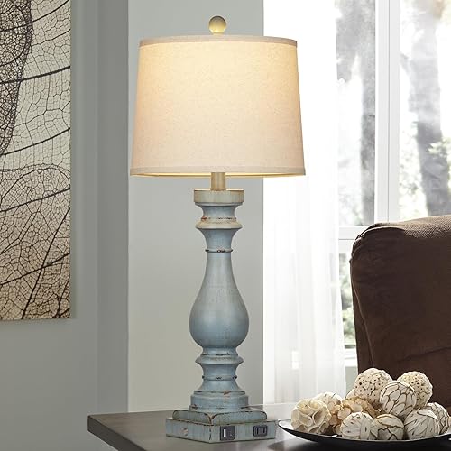 Miniatura 5 de Juego de 2 lámparas de mesa de 29 pulgadas de alto para sala de estar, lámparas de mesita de noche costeras con puertos USB C+A y salida de CA,