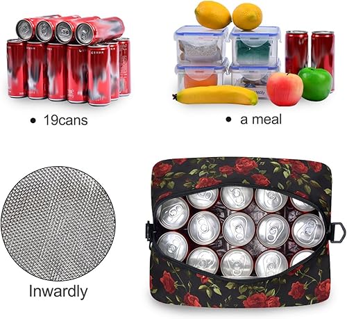 Miniatura 4 de ALAZA Lonchera con aislamiento floral de rosas rojas, bolsas enfriadoras reutilizables con correa para el hombro para mujeres, hombres y adultos, 19