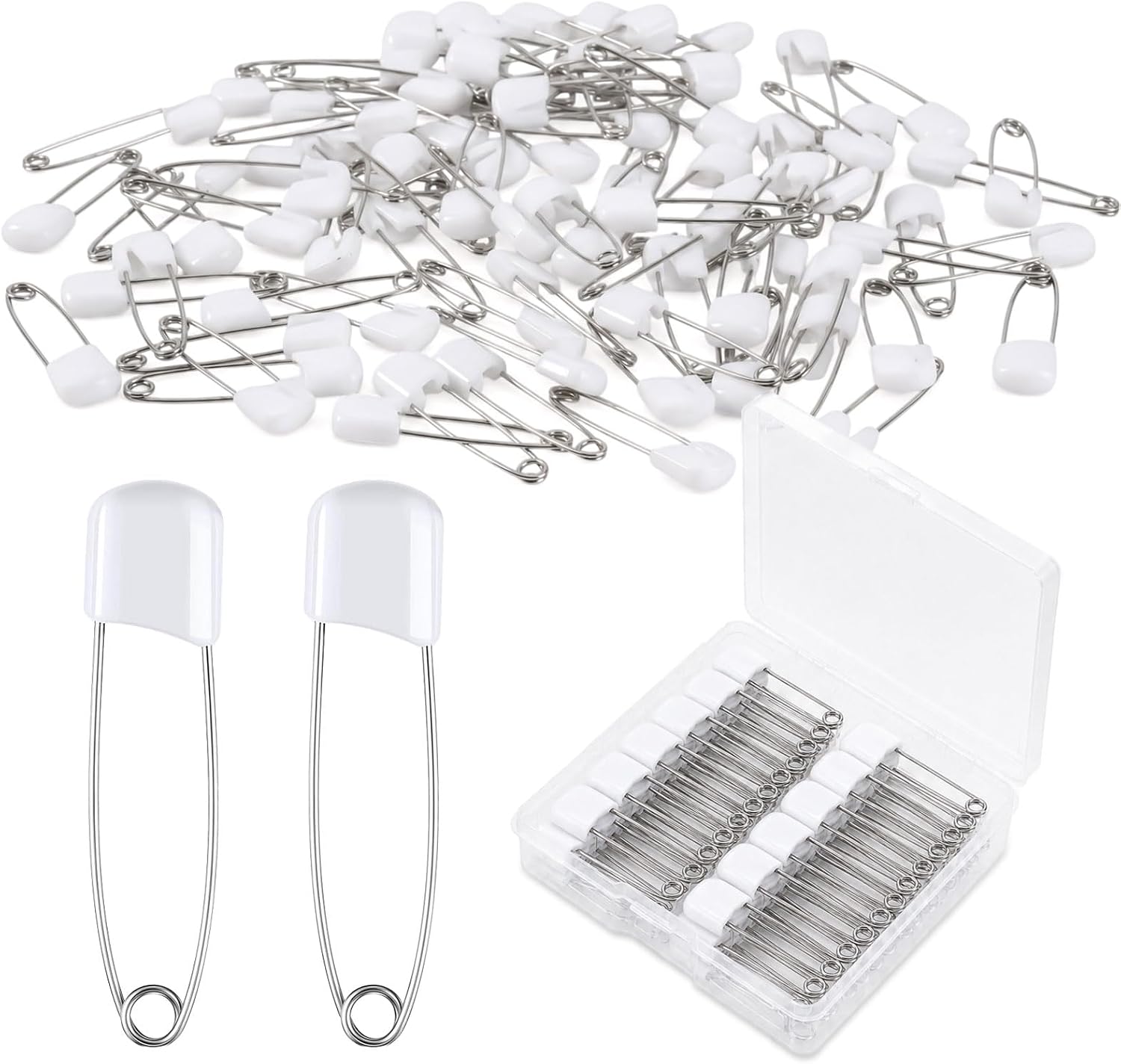 Baby Safety Pins, 80PCS Locking Cloth Diaper Pins with Plastic Heads, Stainless Steel Safety Pins with Storage Case for Sewing, Quilting, DIY Crafts and Baby Cloth Diapers
