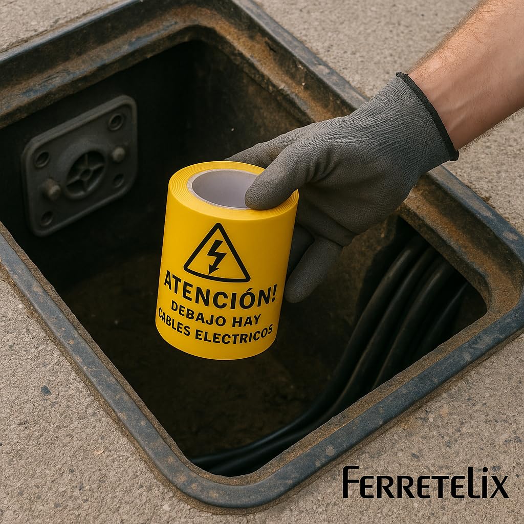Ferretelix® Rollo cinta señalizacion electrica 15 cms x 200 mts