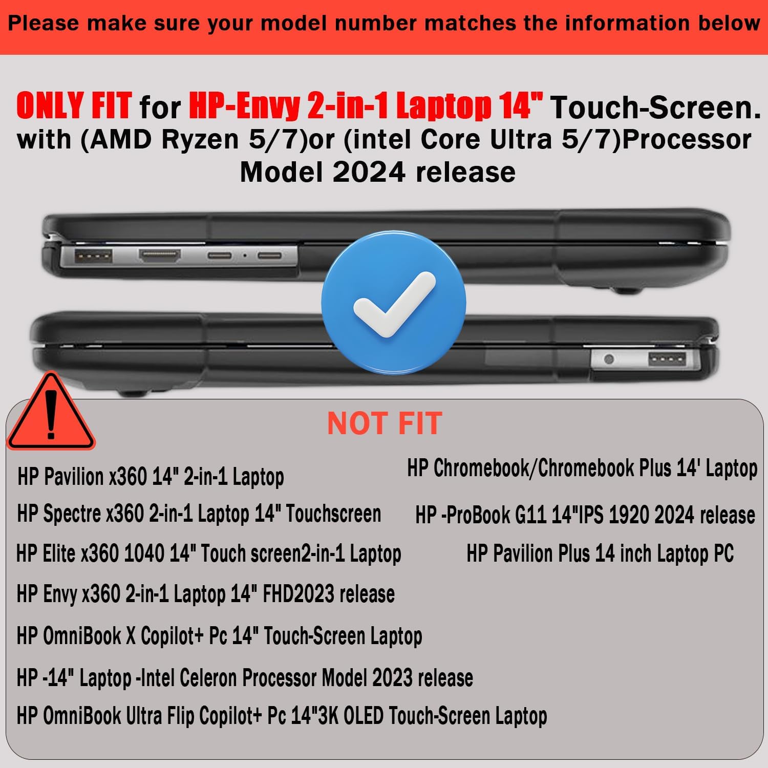 Protective Case for 14" HP Envy X360 2-in-1 2K Touch-Screen,2024 Release,Attached Laptop Keyboard Riser Stand,Matte Translucent TPU Edges | Scratch-Resistant Shockproof Durable Case (Black)