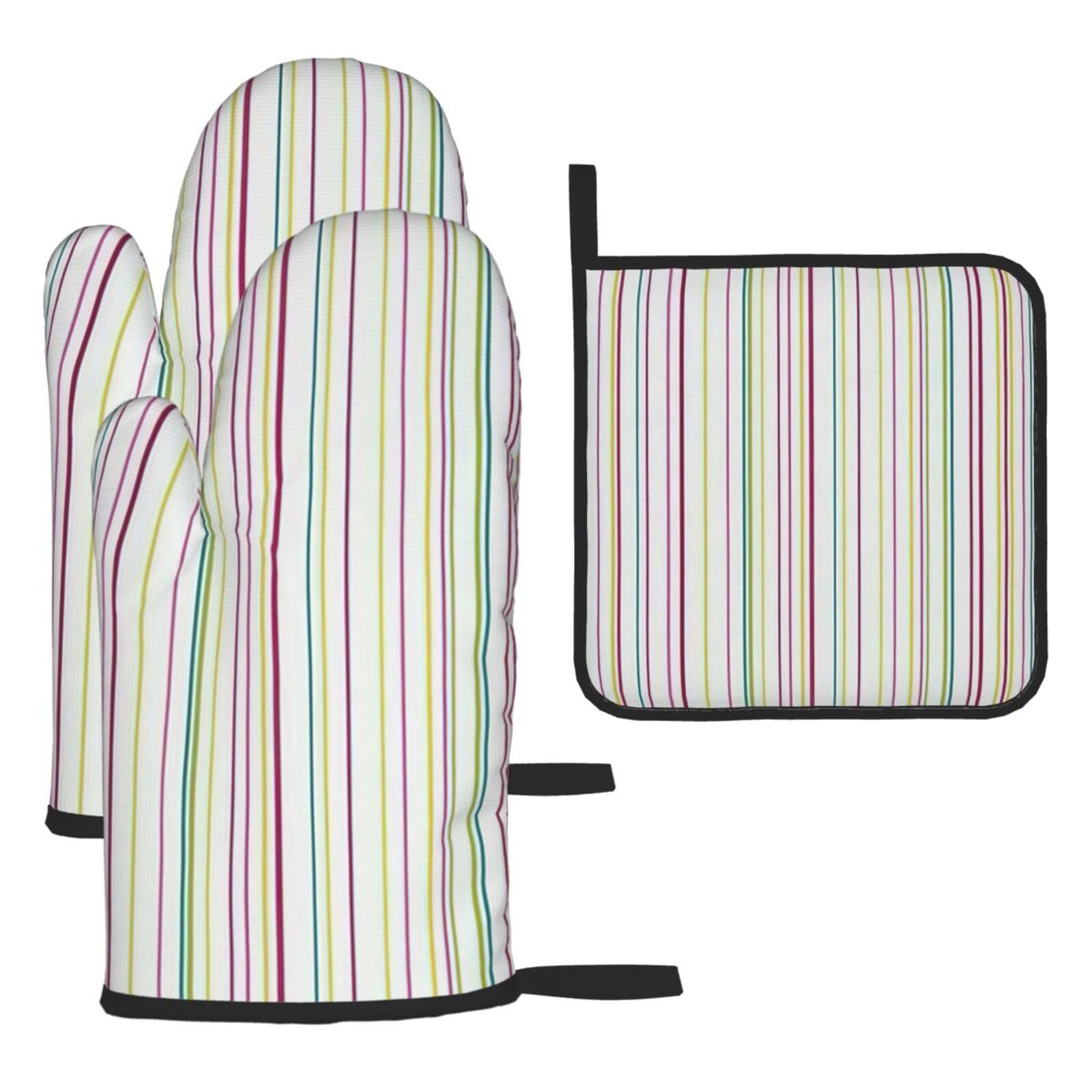 Striped. Print Oven Mitts Kitchen Gloves Set Everyday Baking Grilling Microwaving Cooking Gift