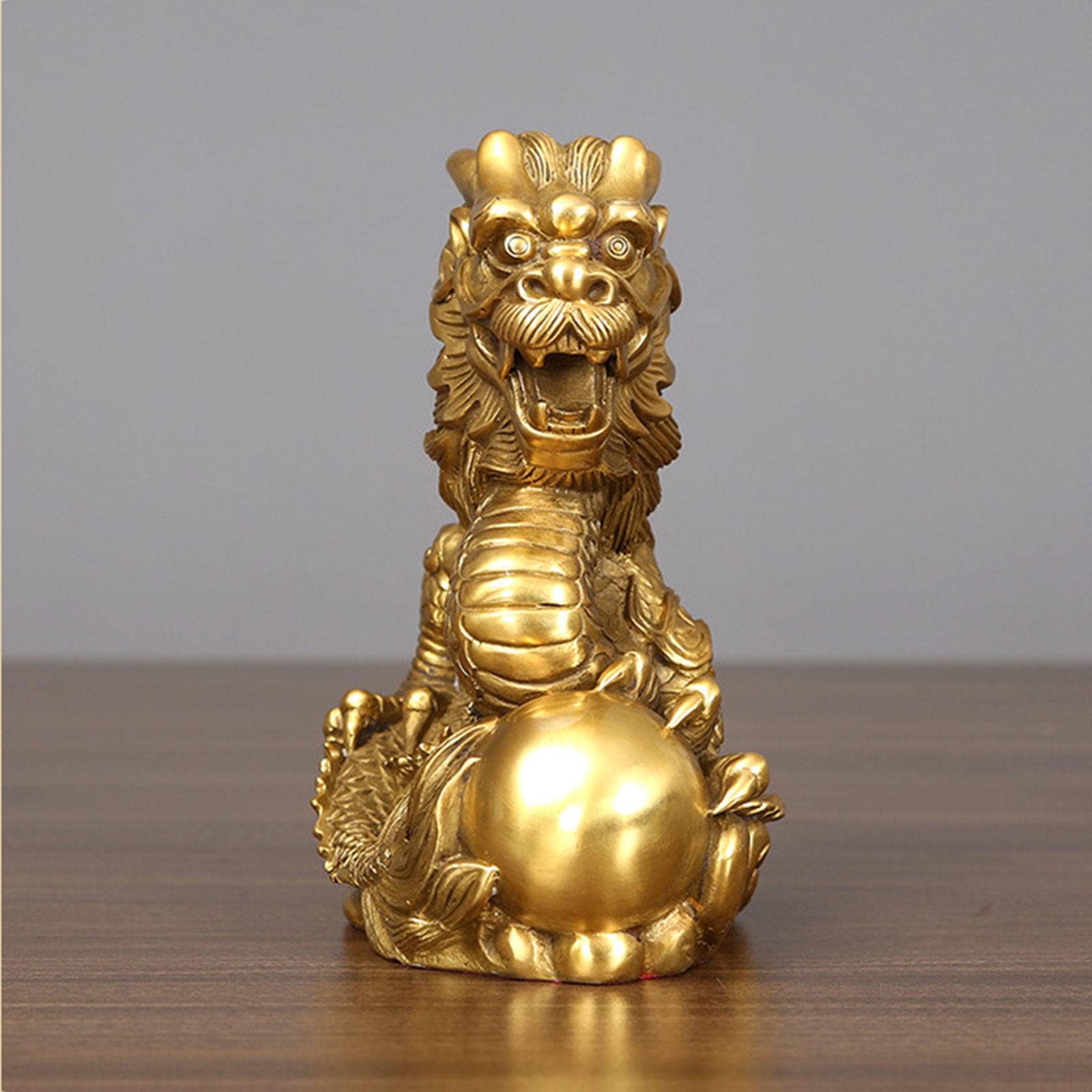 Estatuas, Estatua de dragón latón Hecha a Mano del Zodiaco Chino Fengshui, Dorada, for Mesa, Escritorio, estantería o pecera, pequeña(S)