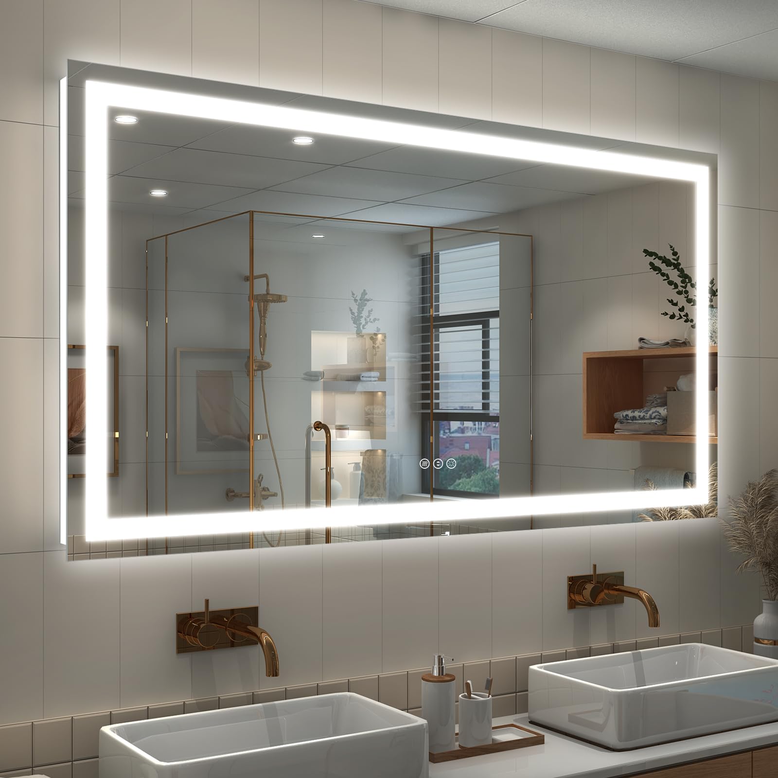 ODDSAN Espejo LED de 55 x 30 pulgadas para baño, espejo de tocador regulable con luces, retroiluminado y espejo de maquillaje para pared, antivaho (horizontal/vertical)