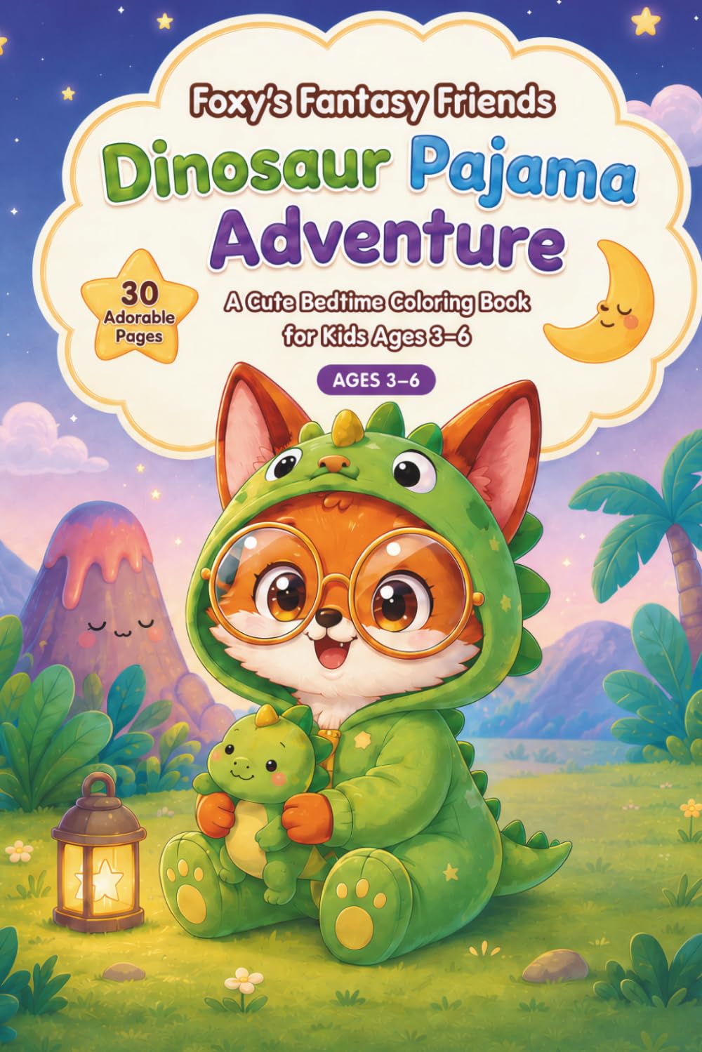 Foxy's Fantasy Friends: Dinosaur Pajama Adventure: A Cute Bedtime Coloring Book for Kids Ages 3-6