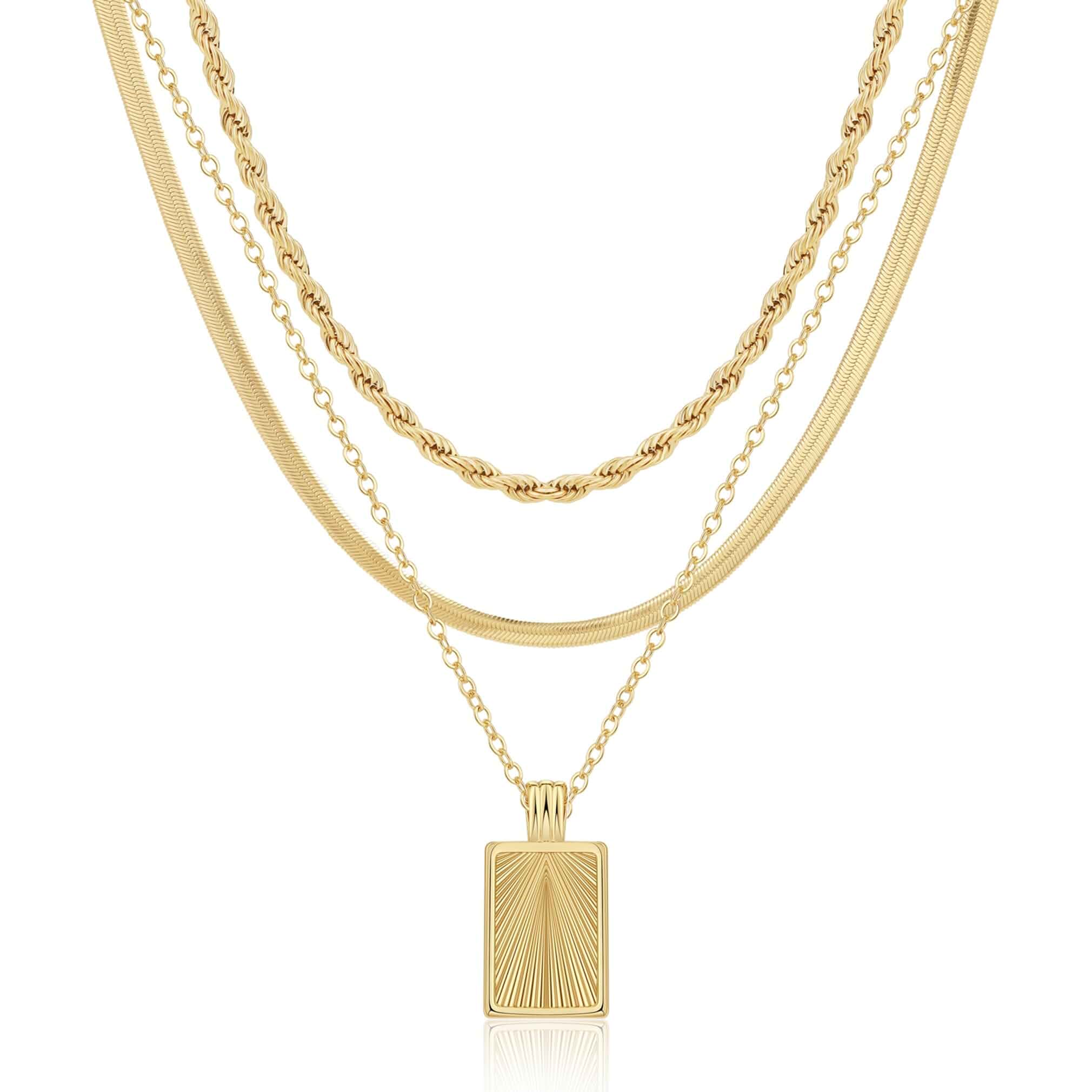 Layered Gold Silver Necklaces for Women, Stackable Stack 14K Real Gold Plated Silver Chain Necklace Diamond Circle CZ Layering Pendant Necklaces Trendy Gold Jewelry Set Gifts