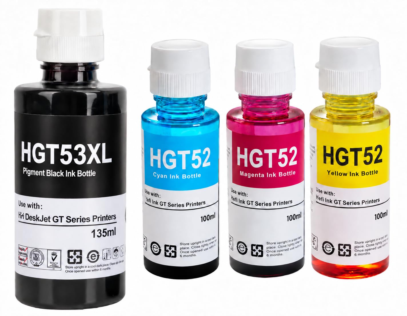 NexNova® 4-Pack GT53XL 135ml GT52 100ml for HP Printer DeskJet Smart GT Tank Black Cyan Magenta Yellow