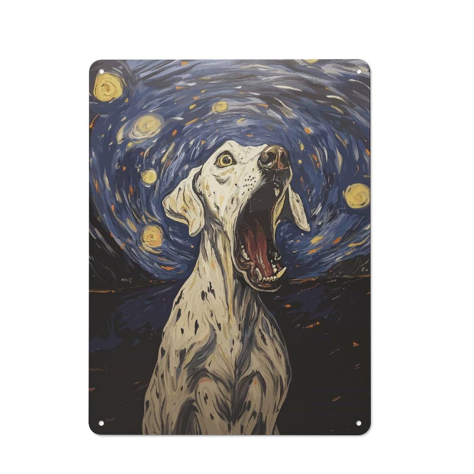 Junmoney Dog Scream In Starry Night Vintage Metal Plaque 40X30cm, Bistro Wall Plaque For Coffee Bar, Kitchen, Bistro Or Tea Corner