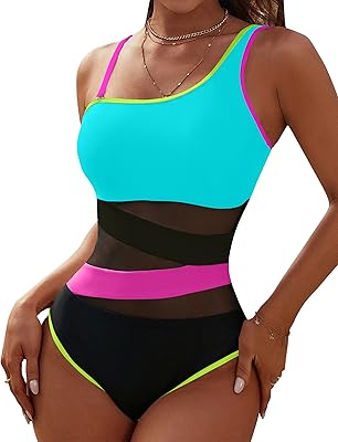 Blooming Jelly Women's Sexy One Piece Bathing Suits One Shoulder Swimsuits Slimming Mesh Swimwear