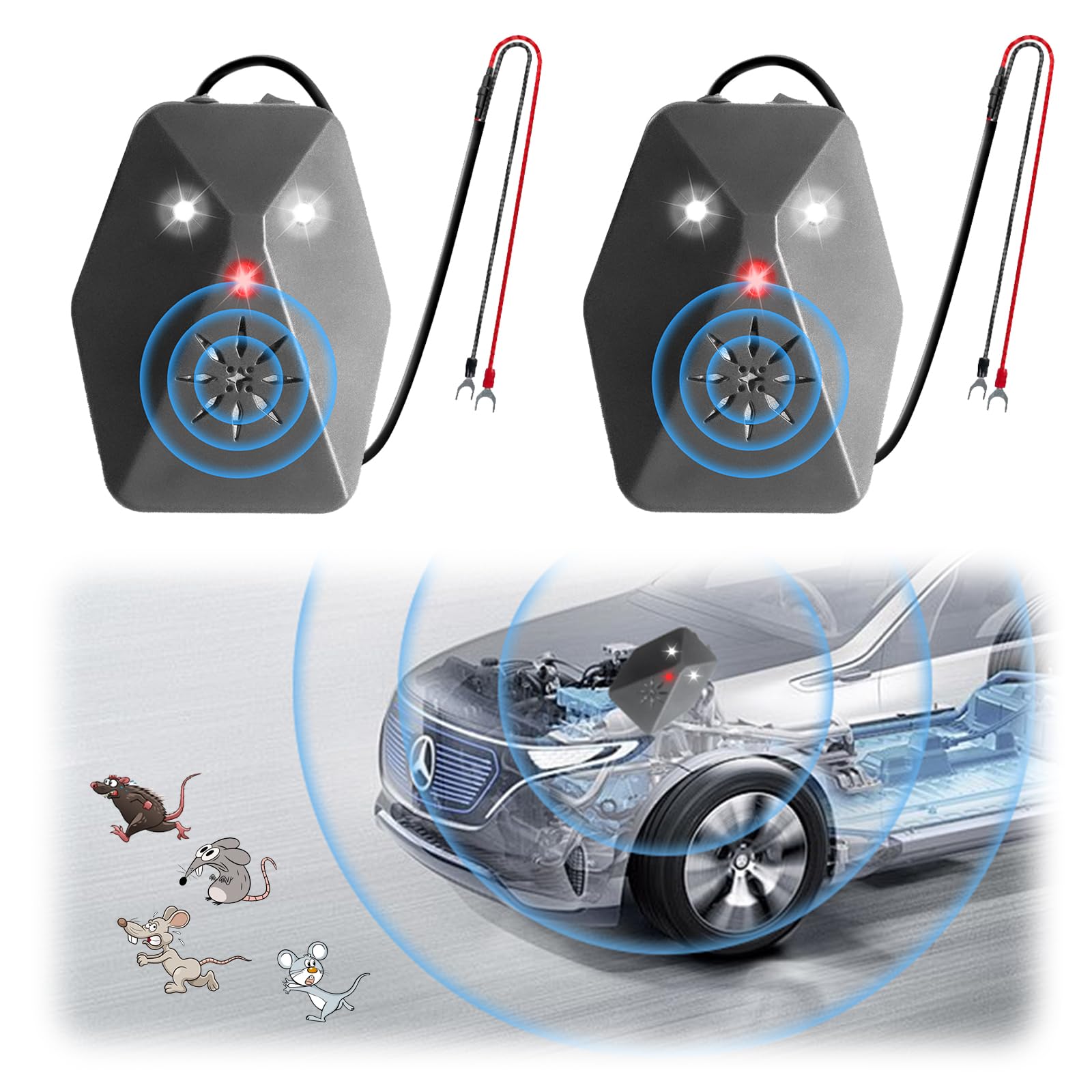 2pack Dissuasore per Topi ad Ultrasuoni,Repellente Ultrasuoni per Topi Pacco Repellente Ultrasuoni Topi-Protezione Casa,Garage,Protezione Immediata e a Lungo Termine