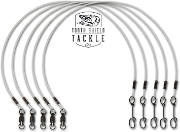 5 Pack 80 lb. 12" Premium Fluorocarbon Tooth Shield Tackle Musky Leaders Muskie Pike Leader Fastach Clip