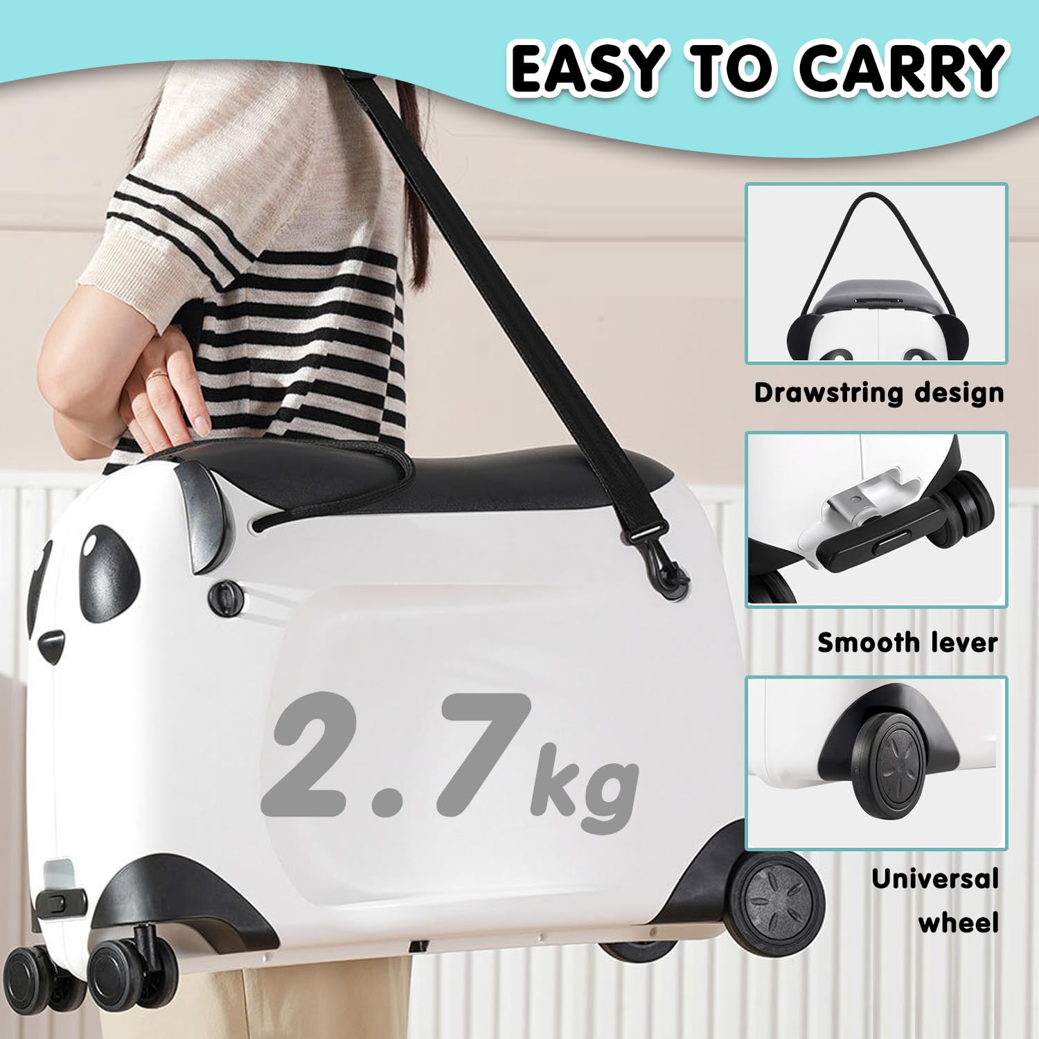 Valigia Panda Cinese per Bambini, Bagaglio da Viaggio per Bambini con Ruote Girevoli, Valigia da Viaggio Leggera per Ragazze, Guscio Impermeabile, 21",Arancia