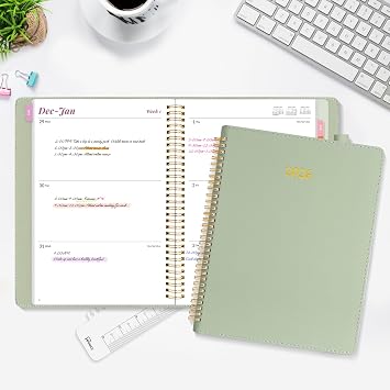 2026 Planner, Annecy Weekly & Monthly Planner 2026, Jan. 2026 Dec. 2026, 9 x 11 Monthly Agenda Planner with Tabs, Vegan Leather Cover, Spiral Binding, Double-sided Pocket, Bookmark, Green