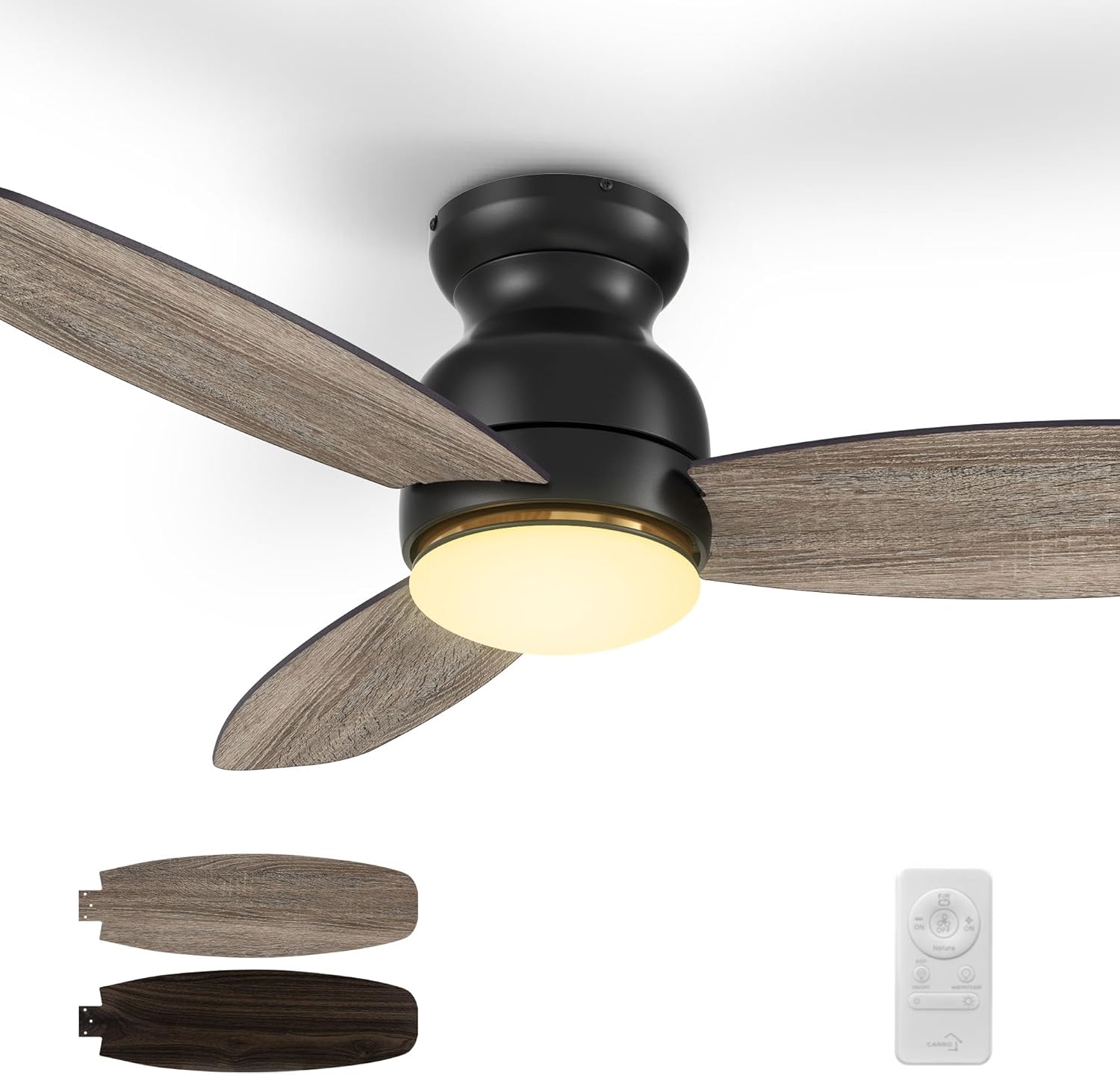SMAAIR 48 Inch Smart Ceiling Fans with Lights,Flush Mount Ceiling Fan with Lights and Remote,Works with Siri/Alexa/Google Assistant,3 Plywood Blades,10 Speed DC Motor,Indoor/Outdoor Use,White