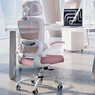 TRALT Silla de oficina de escritorio, de malla, con ruedas, ergonómica, altura regulable, giratoria, color rosa claro