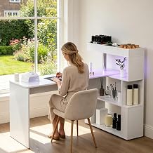 Cuute LED Manicure Table, L-Shaped Nail Tech Desk with Dust Collector, Reversible Rotating Table Built in Charging Station, Acetone Resistant Beauty Salon Station, White