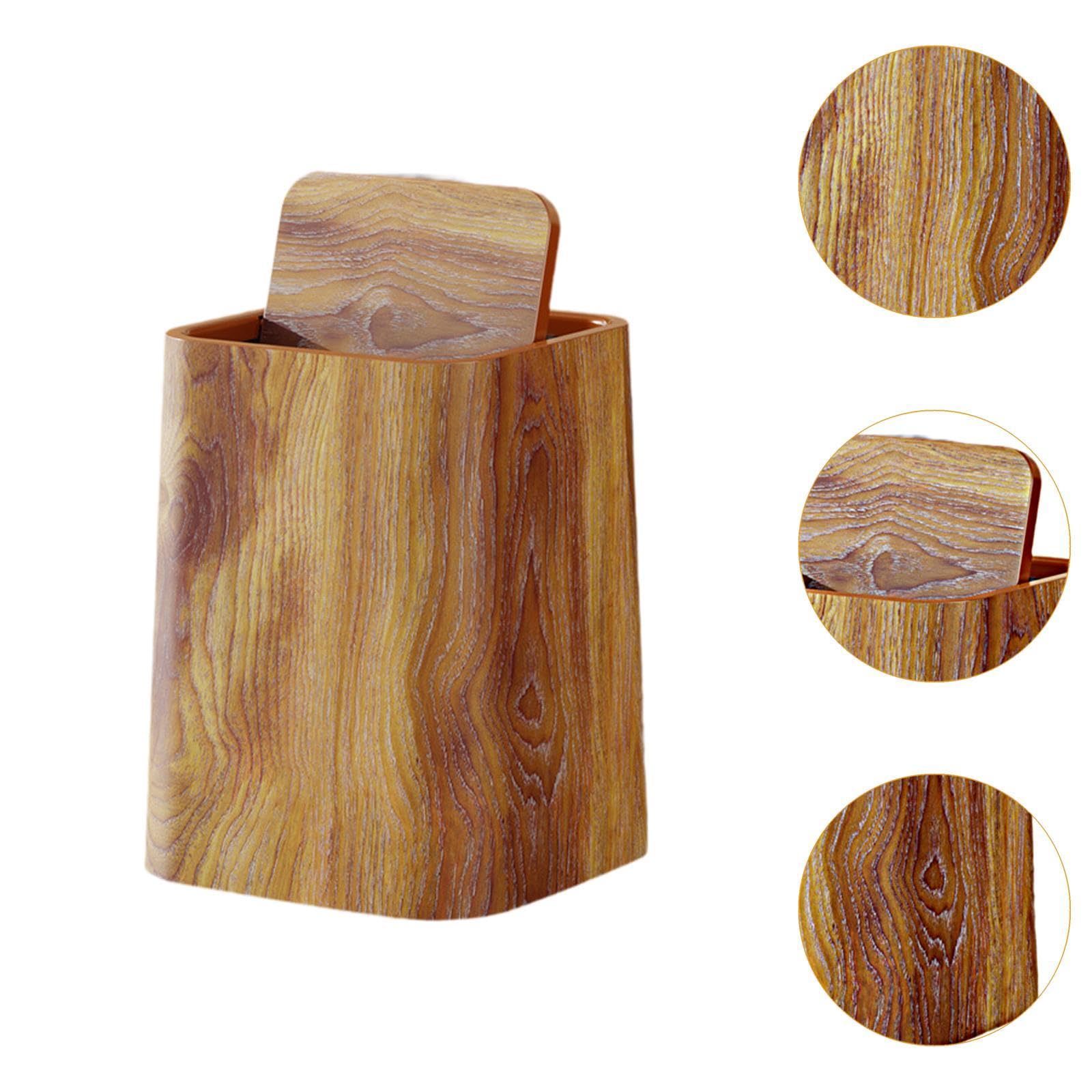 perfk Papelera Rústica, Papelera de Reciclaje, Papelera Decorativa Reutilizable de Grano de Madera, Papelera para Oficina, Granja, Dormitorio, Hogar, L with Cover