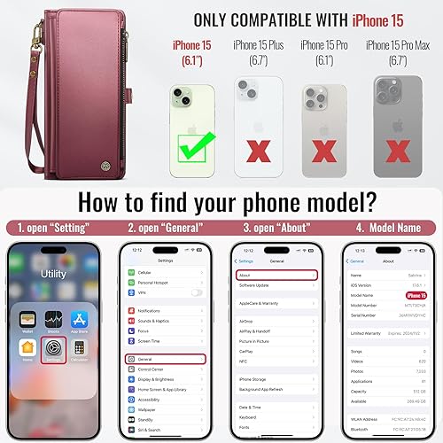 Miniatura 2 de Defencase Funda para iPhone 15, bloqueo RFID, funda protectora de piel sintética para iPhone 15, para mujeres y hombres, con ranuras para tarjetas