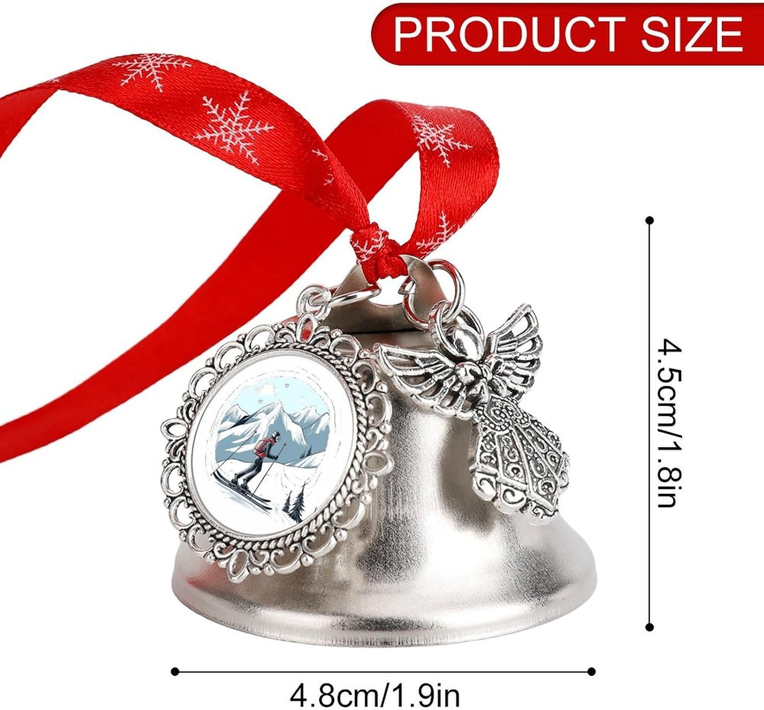 Skiing Theme Bell Ornament Red Ribbon for Christmas Tree Holiday Decoration Personality Believe Bell Ornaments Sleigh Bells for Winter New Year Party Supplies