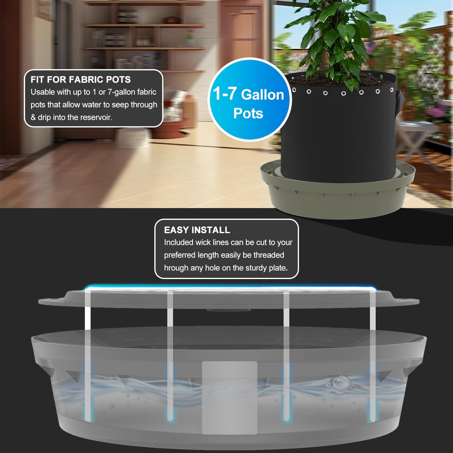 Self-Watering Base with Visible Water Level,5-Pack,Keeps Leaves and Flying Insects Out,Maintains Water Quality, Equipped with Rollers for Easy Movement and Rotation, Brown.