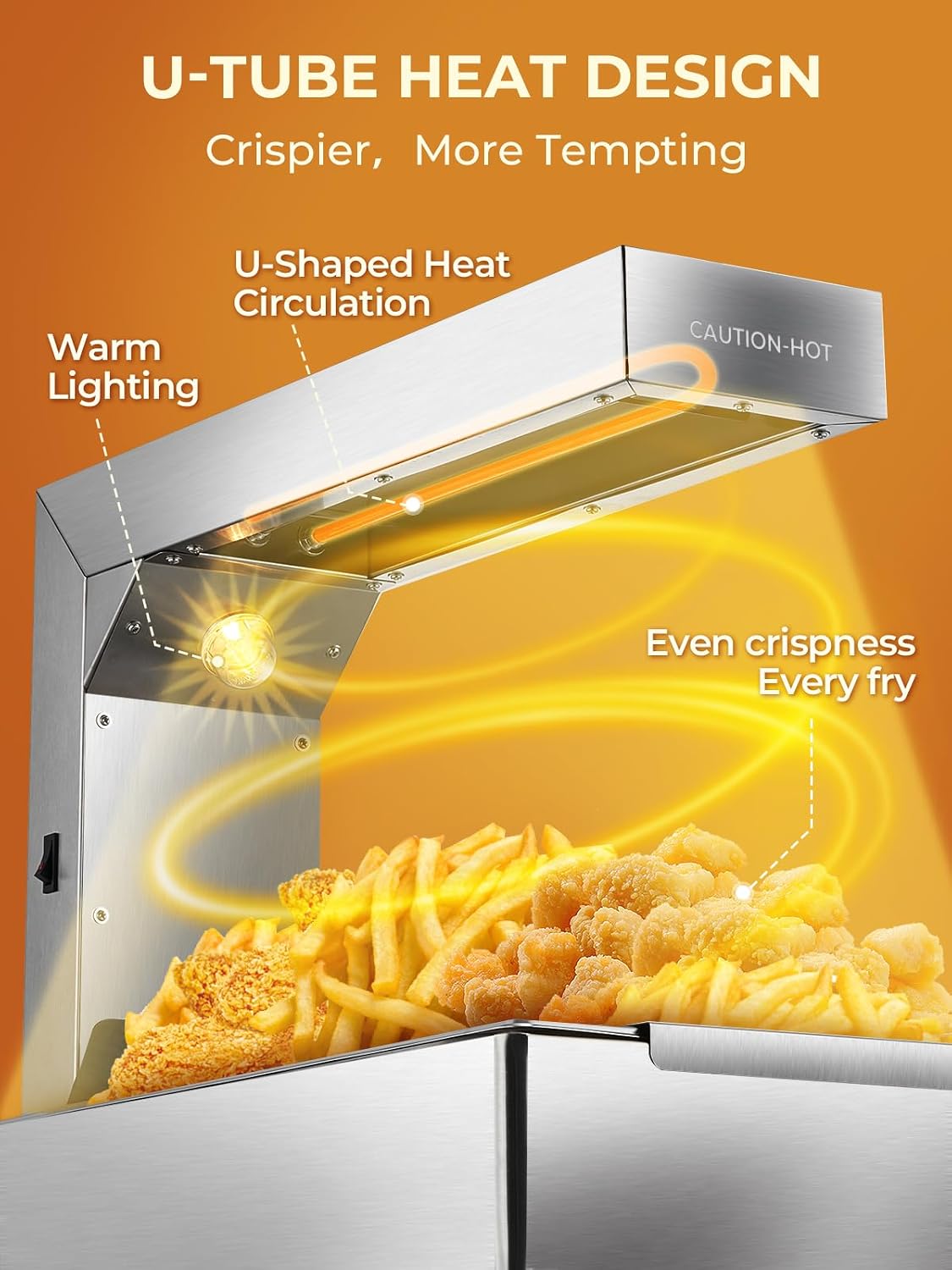 French Fry Warmer, 10QT Commercial Heat Lamps for Food, 750W French Fry Food Warmer Dump Station Countertop, 122°F Heat Lamp for Chickens, Chips Buffet Restaurant Parties, Restaurant Equipment