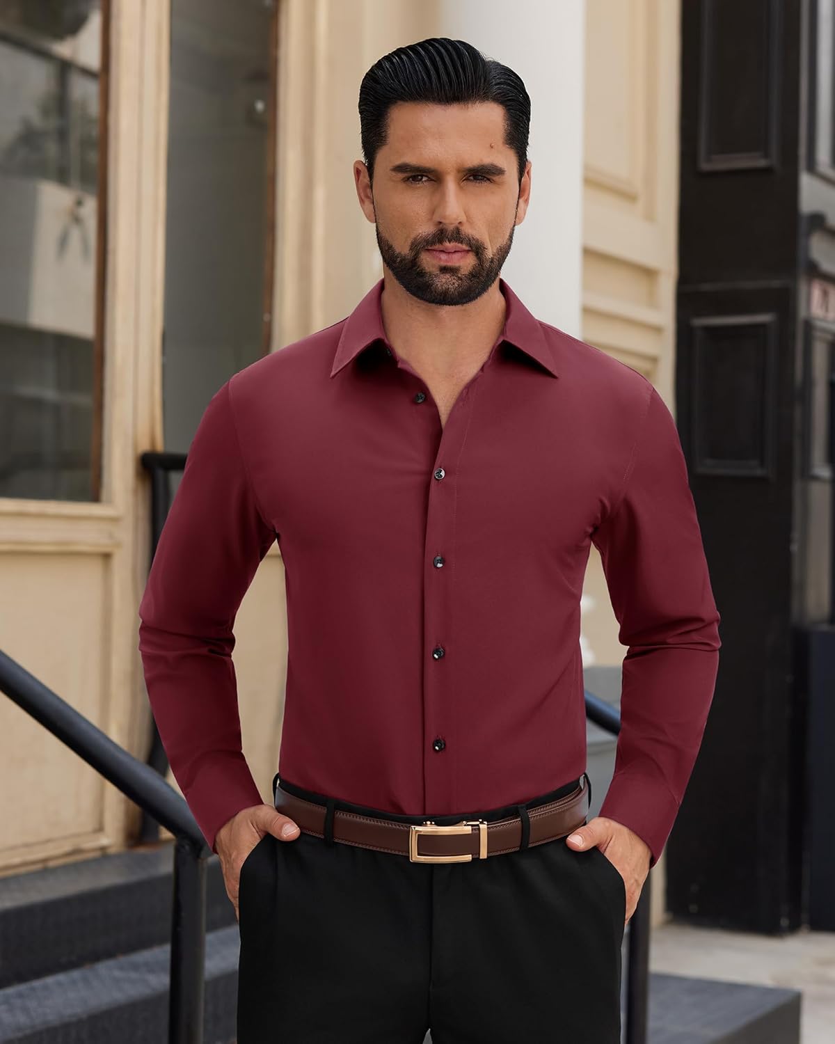 Alimens & Gentle Mens Dress Shirts Long Sleeve Wrinkle Free Stretch Solid Button Down Shirt Casual Wedding Dating Dress Shirt - Image 3