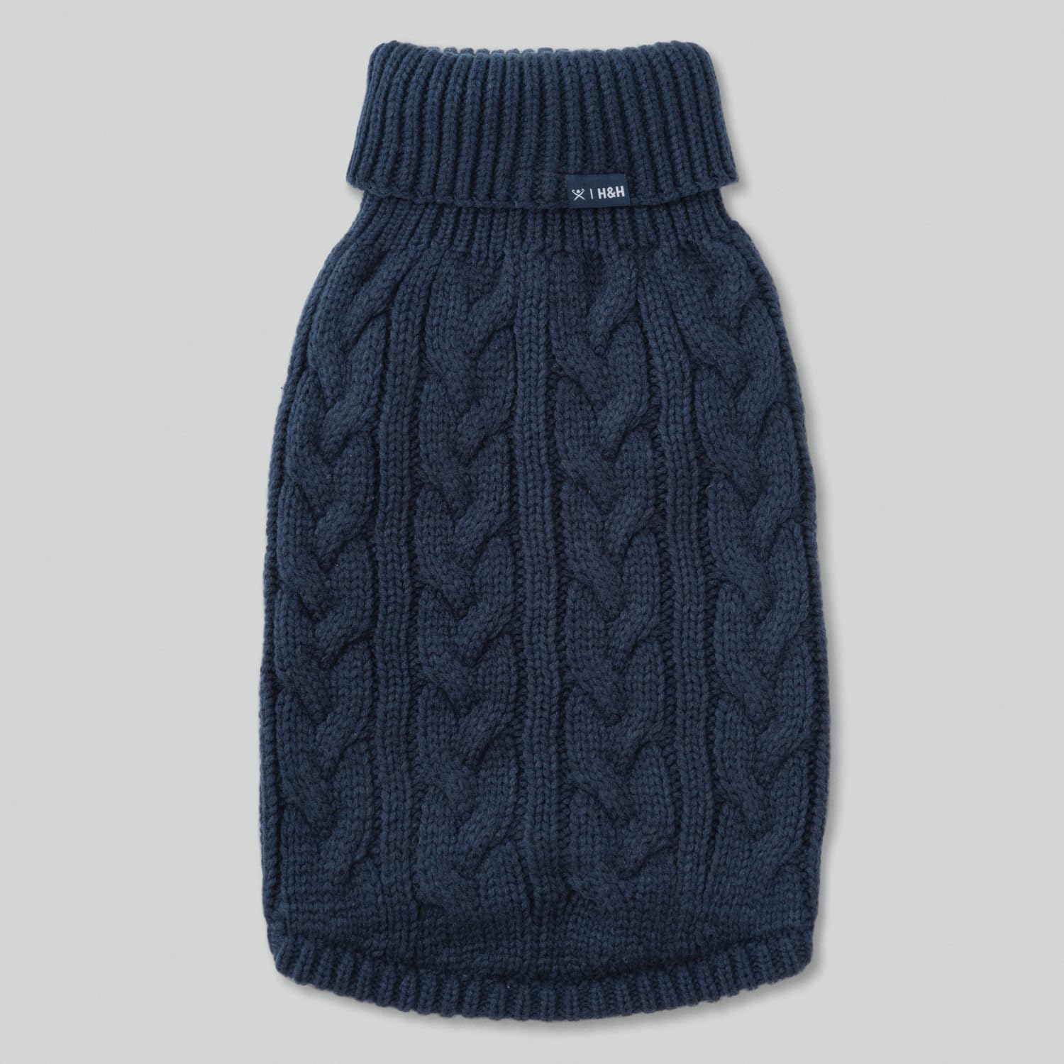 HUGO & HUDSON x HACKETT Cable Knit Pullover Dog Jumper, Warm Knitted Turtleneck Sweater, Navy, XS - Image 2