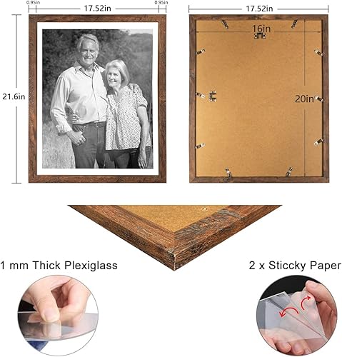 Miniatura 5 de Capcillin Juego de 2 portarretratos de 16 x 20 pulgadas, patrón de madera, color marrón rústico, para montaje en pared, plexiglás, ideal para
