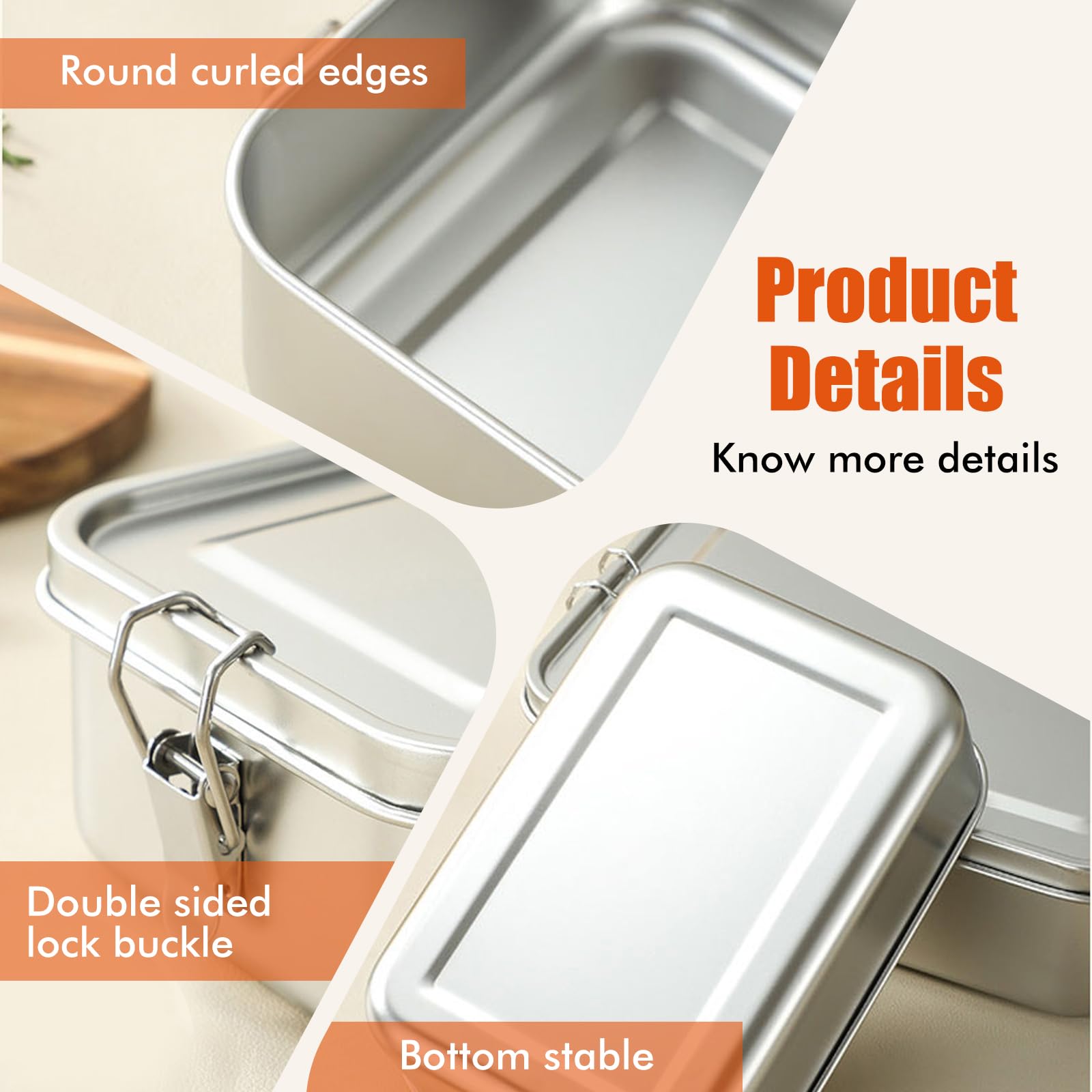 BORDEAG Lunch Box In Acciaio Inox,850ml+1400ml Contenitore Per Il Pranzo In Acciaio Inox Con 2 850ML+2 1400ML Partizione Rimovibile,Lunch Box Acciaio Inossidabile Per Bambini E Adulti