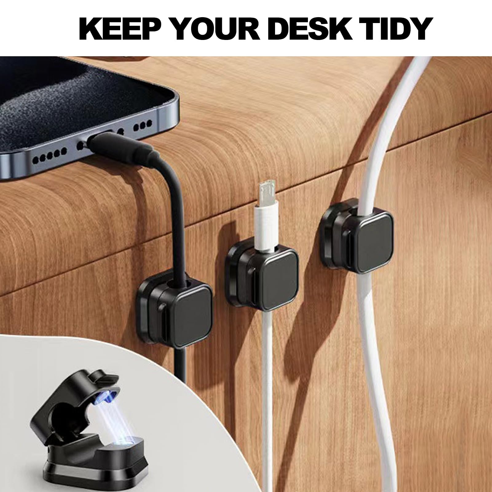 Ferma Cavi Magnetici - 9 Pezzi Nero, Con Adesivi, Per Gestione Cavi Su Scrivania, Comodino, Auto