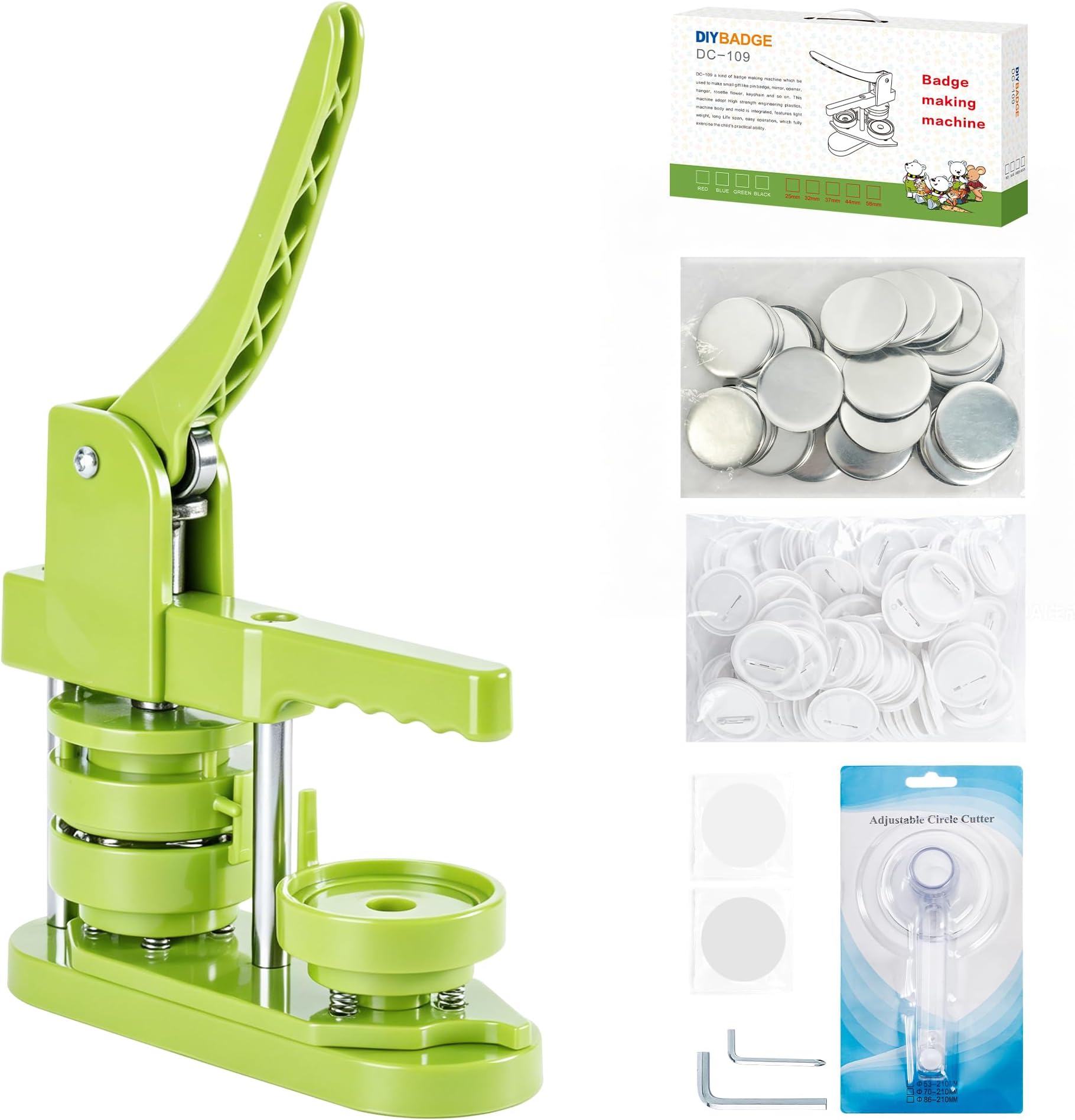 Happizza Button Maker Machine (3rd Gen) Installation-Free, 58mm (2.25in) DIY Pin Badge Button Maker Press Machine Badge Punch Press with Free 100pcs Button Parts&Pictures&Circle Cutter&Magic Book