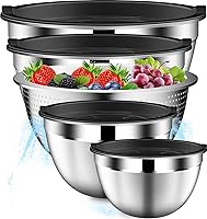 DUTZUN Stainless Steel Mixing Bowls Set with Lids & Colander - 9pc Nesting Bowls 1.5, 2, 2.5, 4.5QT Black Kitchen Essential