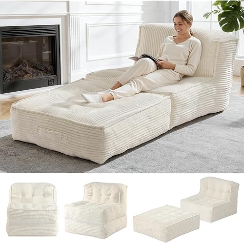 Folding Sofa Bed, 5-in-1 Convertible Sleeper Reading Chair Corduroy Futon Sofa Bed, Foldable Mattress with Back Support, Portable Fold Out Chair Bed Comfy Floor Lounge for Living Room Bedroom