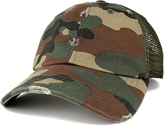 Vintage Distressed Mesh Adjustable Trucker Cap - Woodland