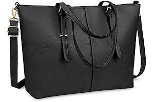 Women's Leather Tote Bag with Zipper for Laptop 15.6 inch