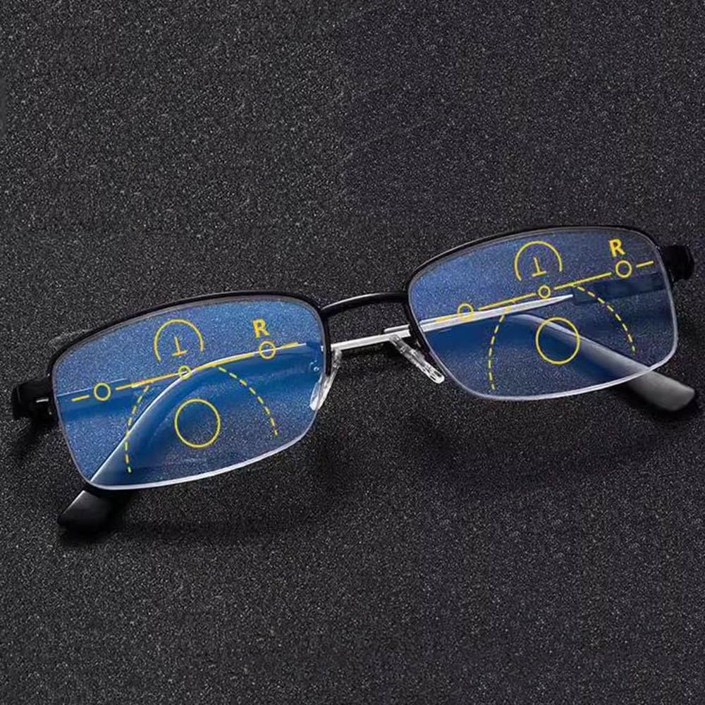Gafas de Lectura Multifocales Progresivo HD Gafas de computadora Rectangulares Anti-Luz Azul Gafas Flexible Metal Medio Marco(Size:+3.5)