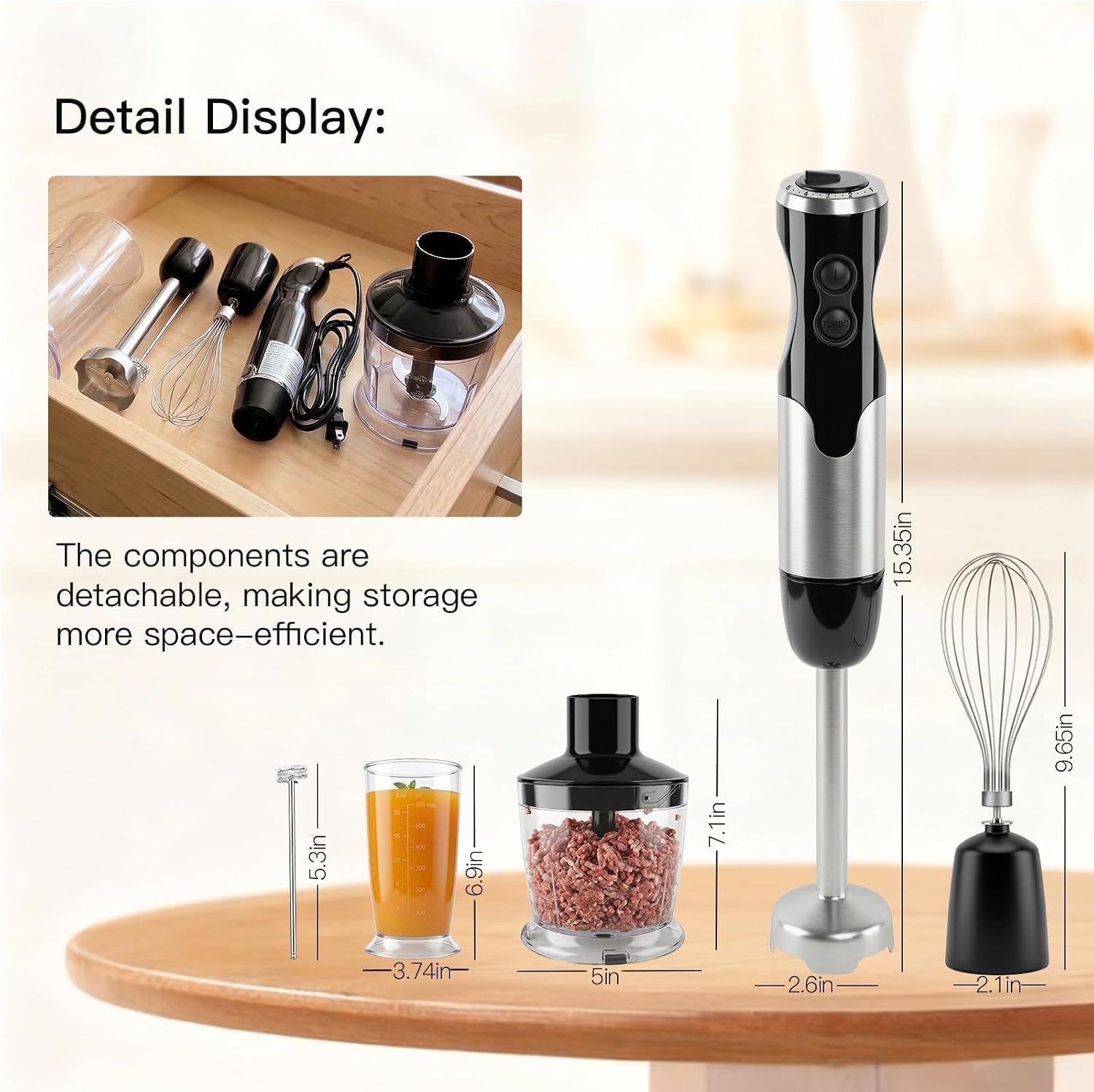 Immersion Blender 400W Hand Blender Stainless Steel Stick Blender