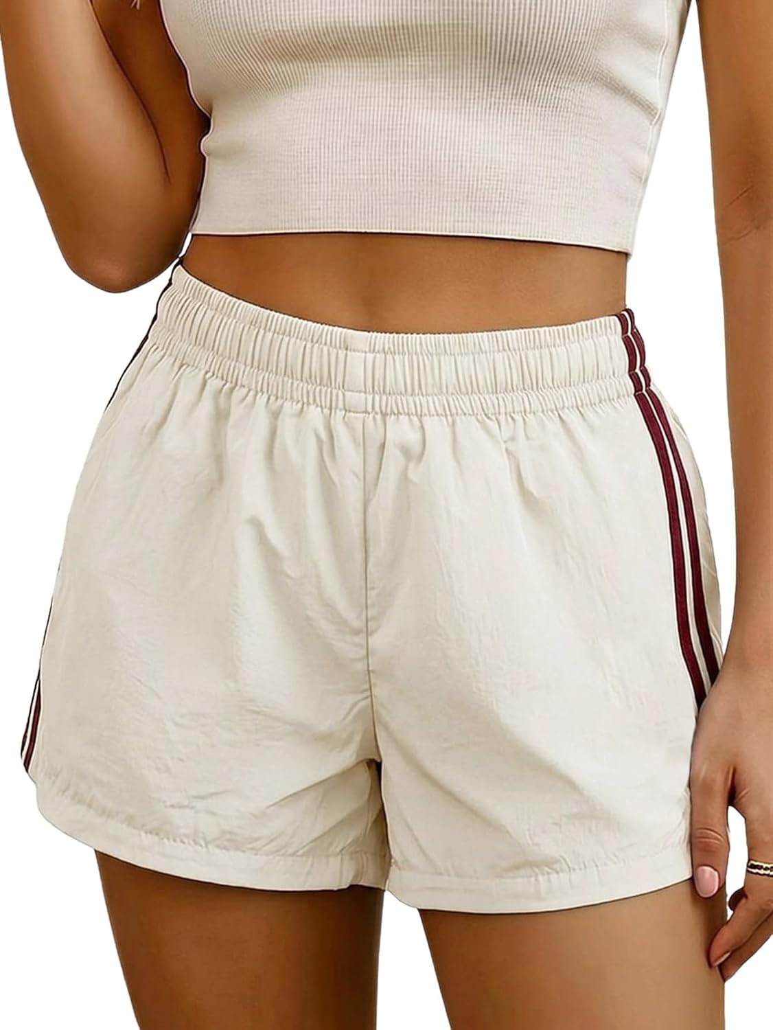 MakeMeChic Women's Striped Summer Shorts Workout Running Shorts Mini Micro Sweat Track Shorts Gym Athletic Wear