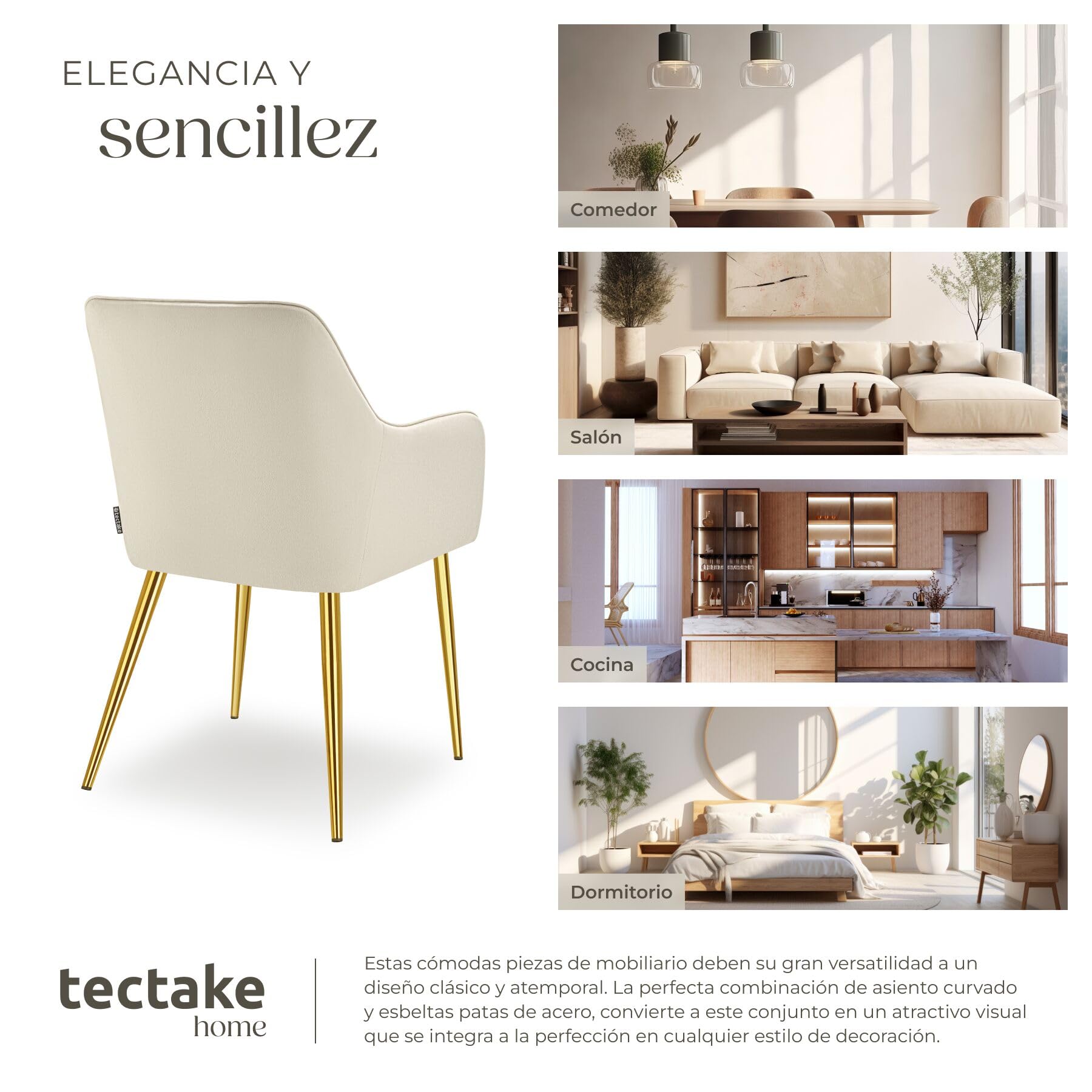 tectake® Silla Tapizada en Terciopelo y con Acolchado de Alta Densidad, Respaldo y Reposabrazos Ergonómicos, Cap. Carga 120 Kg, Estilo Escandinavo, Ideal para Salón y Comedor - 2 Sillas Gris