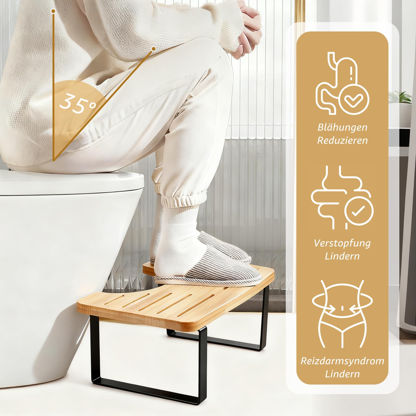 SgaSgabello per WC in legno per adulti, Alza Piedi Antiscivolo per Adulti in Stile Legno Naturale per una Posizione Accovacciata, Antiscivolo Allevia la Stitichezza, 39,97 x 19,98 x 17,01 cm