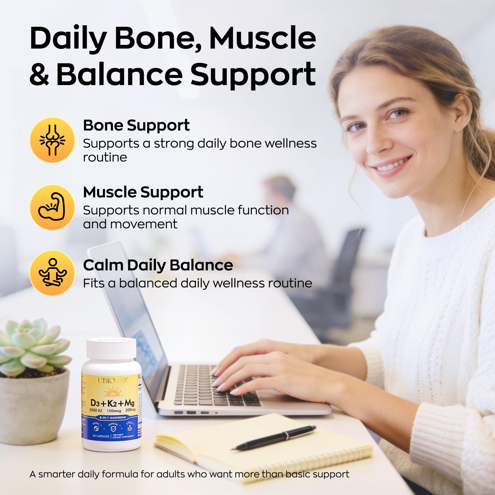 Vitamin D3 K2 5000 IU 200mg 8-in-1 Magnesium Zinc B6 Complex 60 Count — Amazon image 4