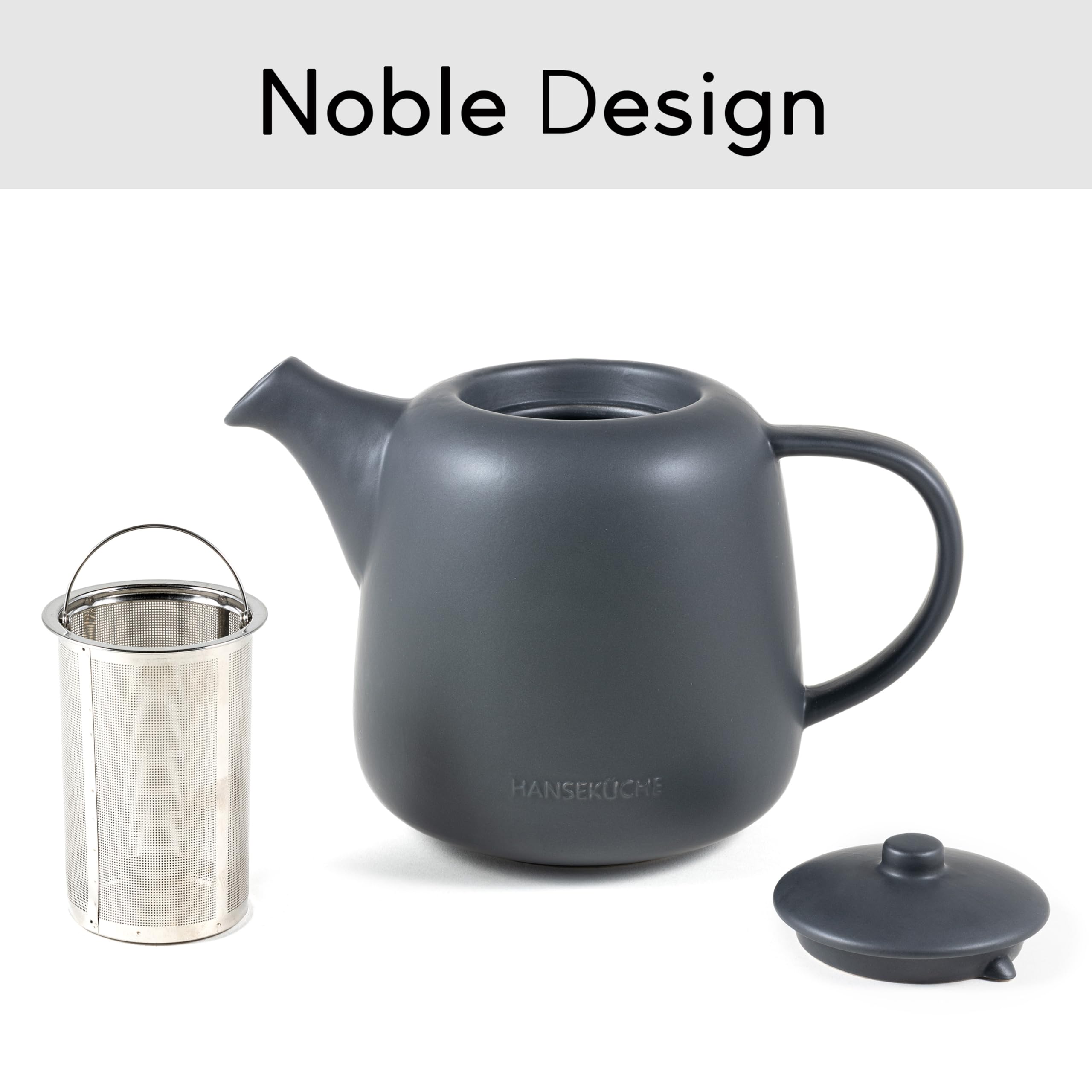Hanseküche Tetera de alta calidad con colador de acero inoxidable 304, diseño de tetera y bolsa de té (Porcelana)