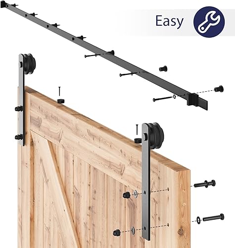 Miniatura 6 de SMARTSTANDARD Kit de herrajes para puerta de granero de 9 pies, riel de puerta de granero, kit de herrajes para puerta corredera, suave y