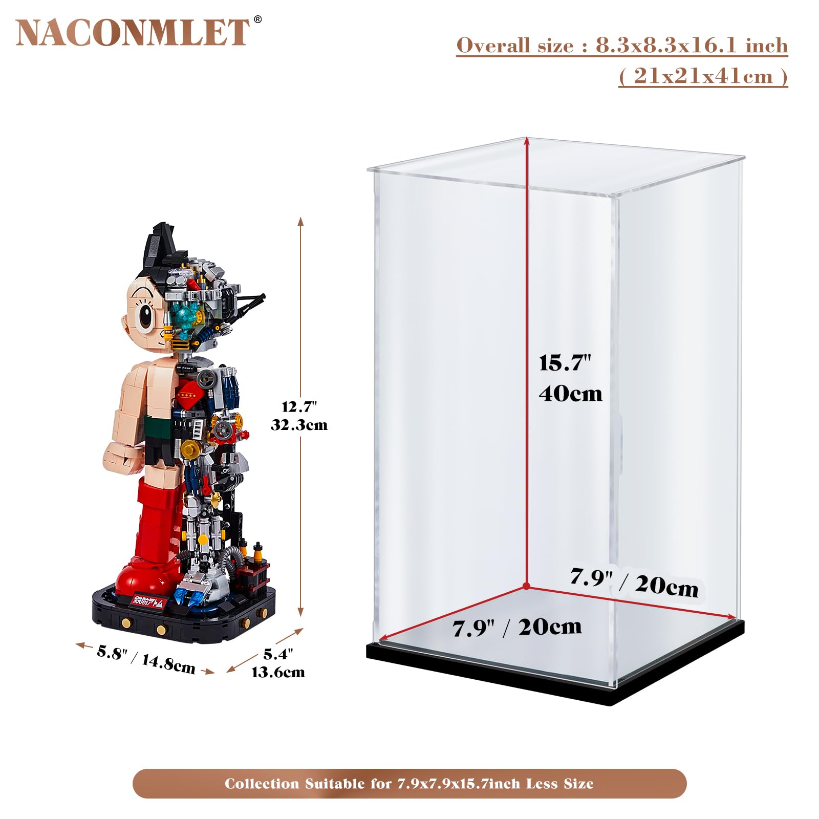Naconmlet Acryl vitrine met Spiegel, acryl display case,showbox, displaybox voor modelauto's, figuren, Modelling, Actiecijfers,verzamelstukken, zelfmontage(20*20*25cm
