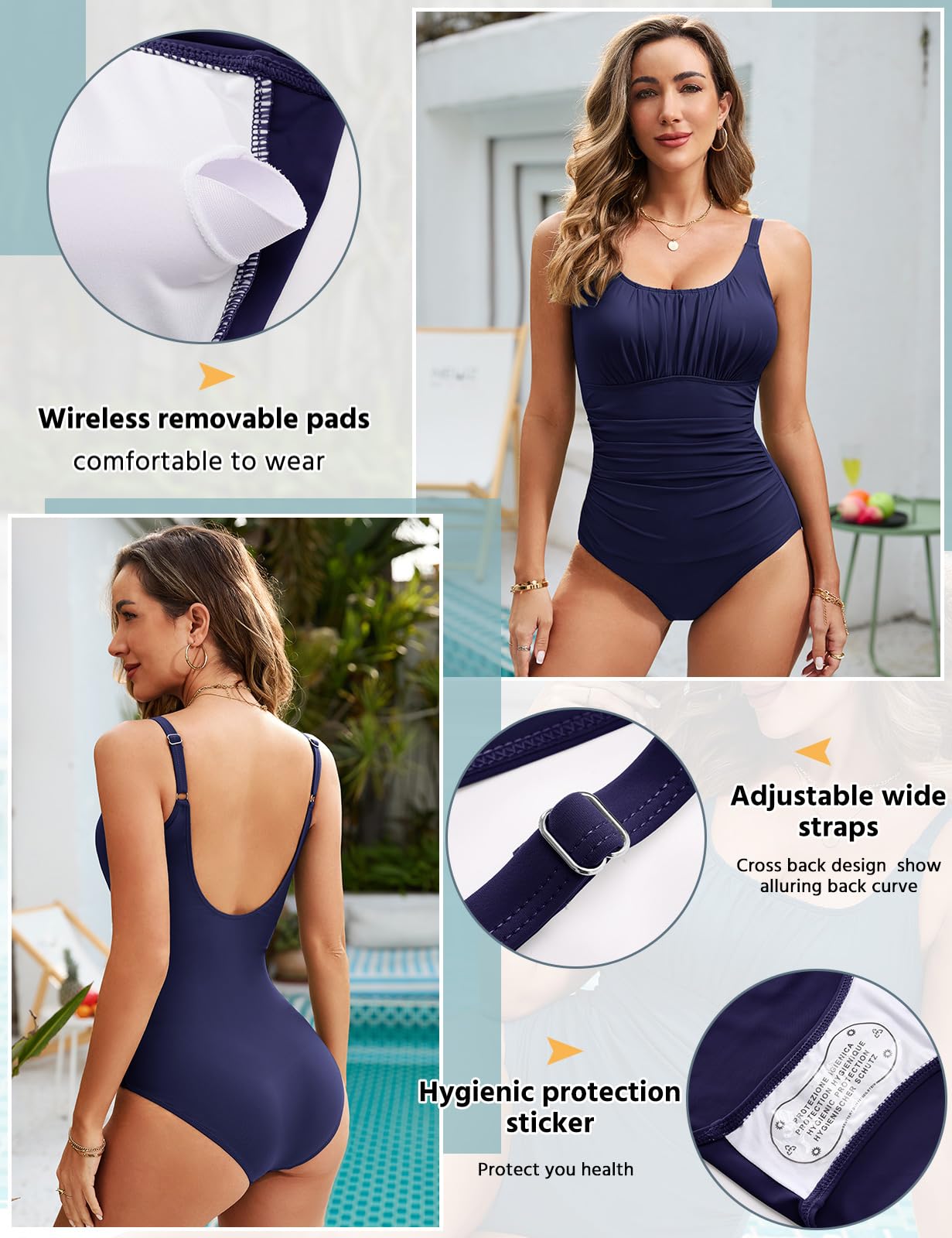 RITOSTA Costume Intero Donna Contenitivo Pancia Costumi Piscina Mare Costume Curvy Costume da Bagno Donna Push up Monokini con Swimwear Imbottito Scollo a U Schiena Bassa