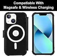 Vista 6 de VANAVAGY Magsafe - Funda tipo cartera compatible con iPhone 13 Mini para carga inalámbrica, de piel sintética, con correa para la muñeca, bloqueo