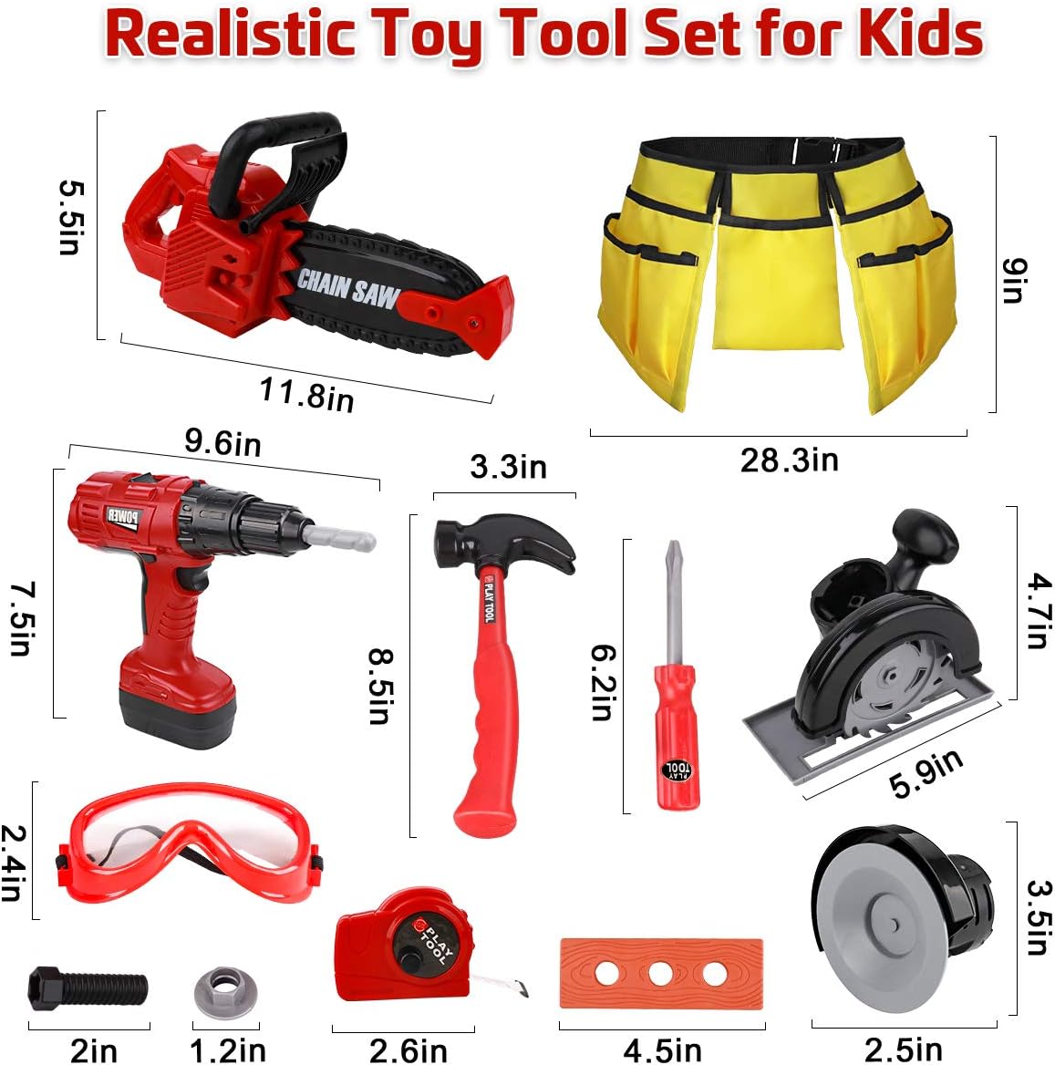 Meland Kids Tool Set 29Pcs Pretend Play Construction Toy Tools for Toddlers with Storage Bag, Electric Toy Chainsaw and Drill, Birthday for 3 4 5 6 Year Old Boys