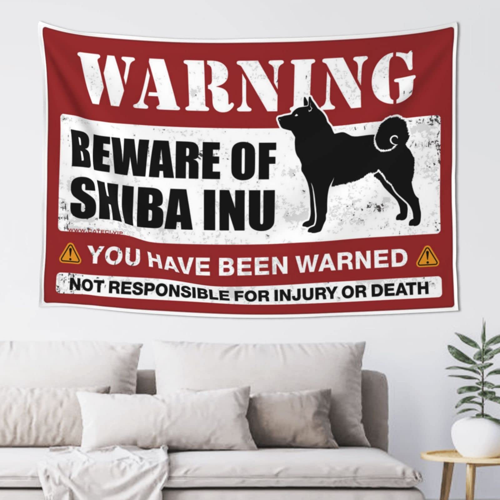 PRAVOXI Bar Man Cave Decor Beware Of Shiba Inu Tapestry Man Cave Decorations Tapestry For Walls(75X100CM)