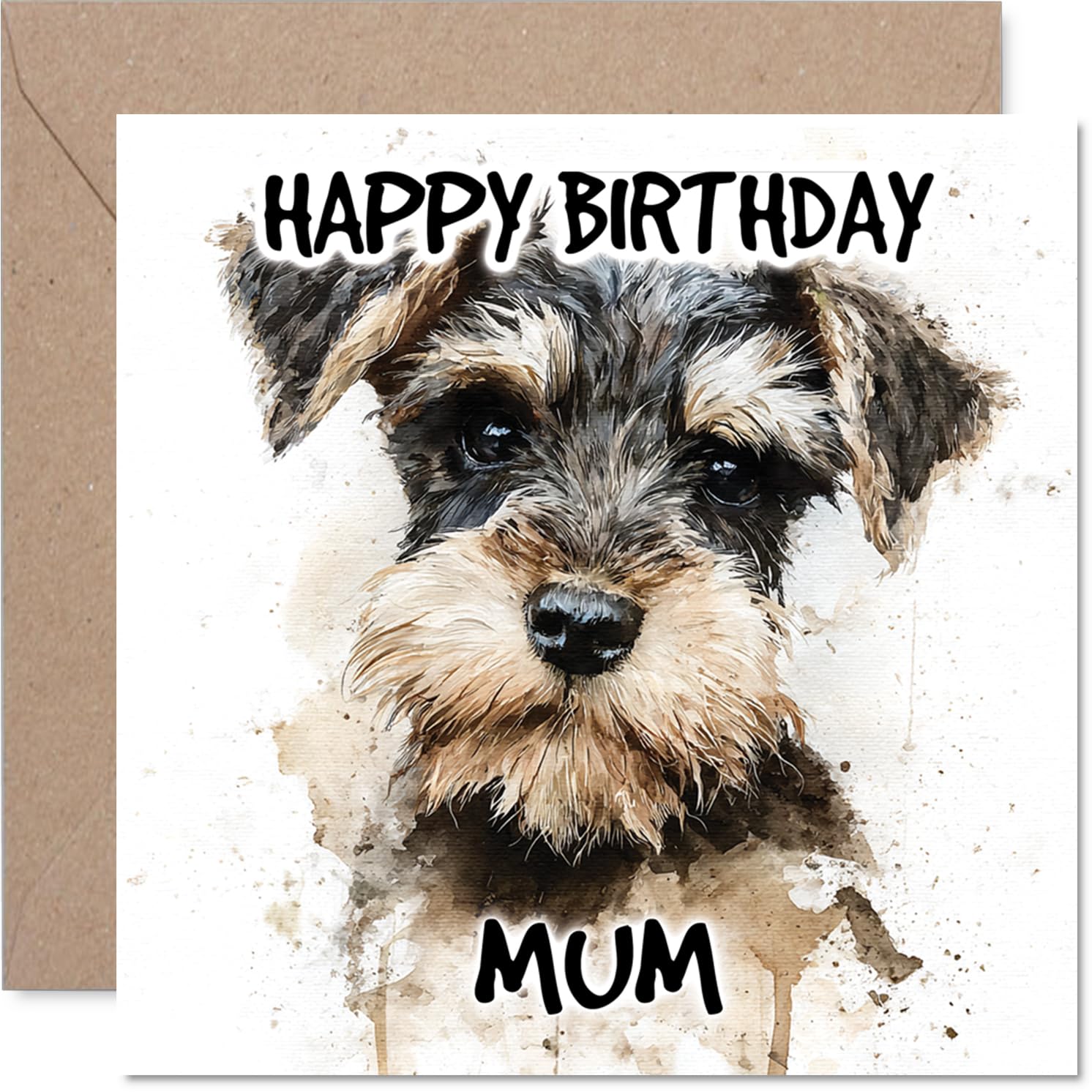 Mum Birthday Card - Miniature Schnauzer - Happy Birthday Card for Mum from Son Daughter, 145mm Dog Breeds Bday Greeting Cards