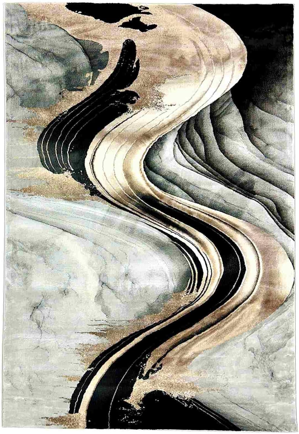 Contempo Area Rug Modern Soft Contemporary Abstract Carpet with Premium Vibrant Shiny Gold Color for Living Room and Bedroom Design 1112 (Sand, 5'2"x7'5")